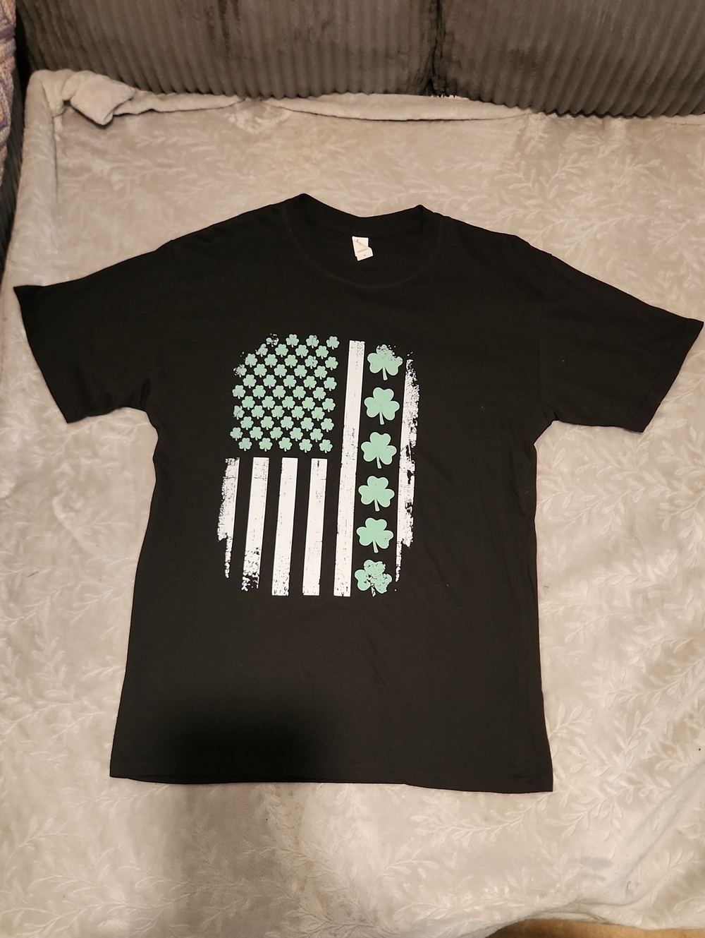 Men's Black Short-Sleeve Graphic Tee with Mint Shamrock Flag